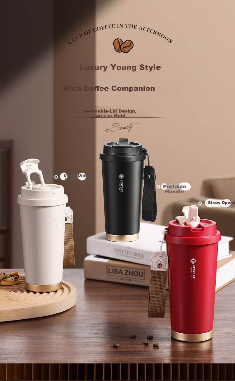 FUGURNG BESTJOY Insulated Mug Coffee Cup 316L Stainless Steel Portable Car Cup for Men And Women, Hope 520ml 1