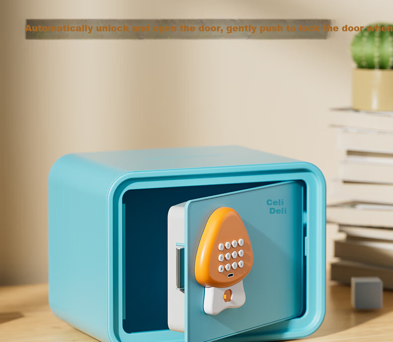 Deli Safe Box, Children's Toy Piggy Bank with Electronic Password, Savings Bank, Birthday Gift for Boys And Girls, Deposit And Withdrawal, Blue with Stickers Included 7