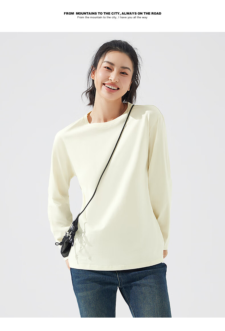 Pioneer Camp Women's Pure Cotton Long Sleeve T-Shirt Spring Autumn Solid Color Crew Neck Oversized Loose Casual Base Shirt 5
