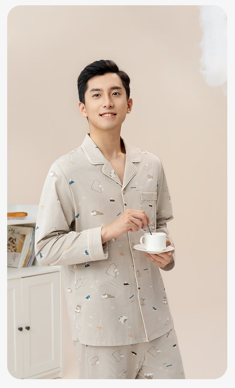 Hodo Home Autumn High Elasticity Men's Sleepwear Premium Combed Cotton Spandex Men's Loungewear 7