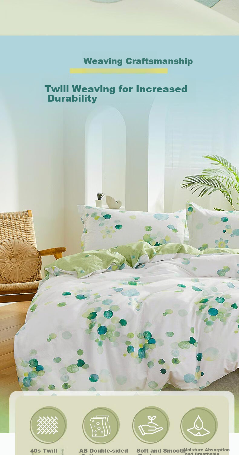 Hengyuanxiang Pure Cotton Four-Piece Bedding Set, Antibacterial Printed Ultra-Soft Skin-Friendly Bedding (Duvet Cover 2.2*2.4m), Good Luck Lotus White 6