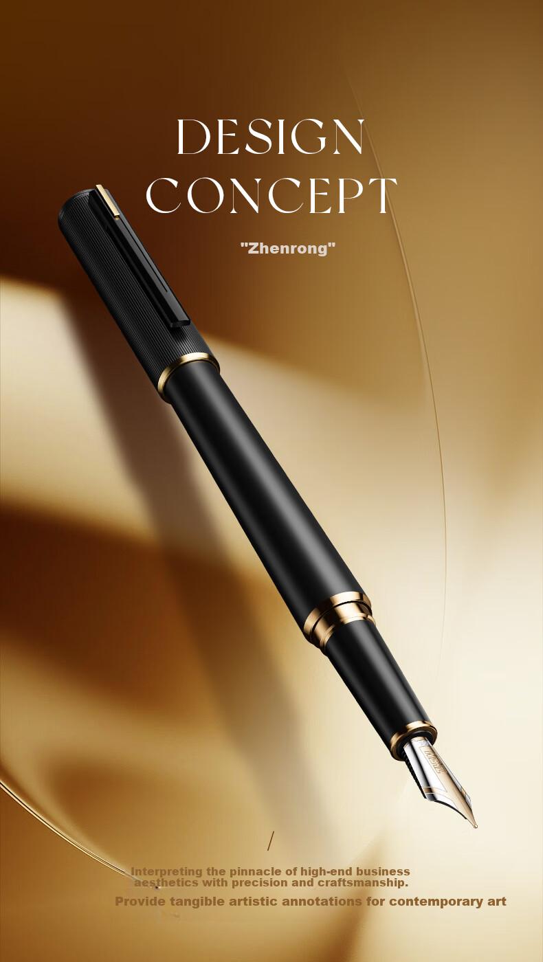 HERO Fountain Pen, Zhenrong Series Light Luxury 10K Gold Pen, Black And Gold Ink Gift Box, High-End Signature Pen for Men, Leaders, Teachers, Birthday Gift 3