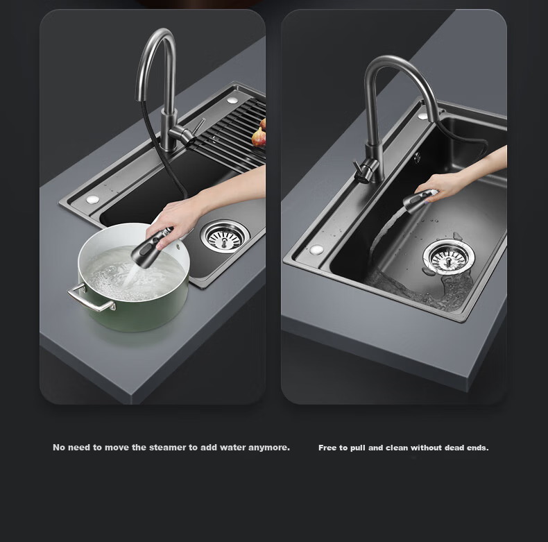 OULIN Kitchen Sink, Large Single Bowl, Undermount Basin, Vegetable Washing Sink, Three-Hole Series, Integrated Basin, Nano SUS304 Stainless Steel, 616H 16