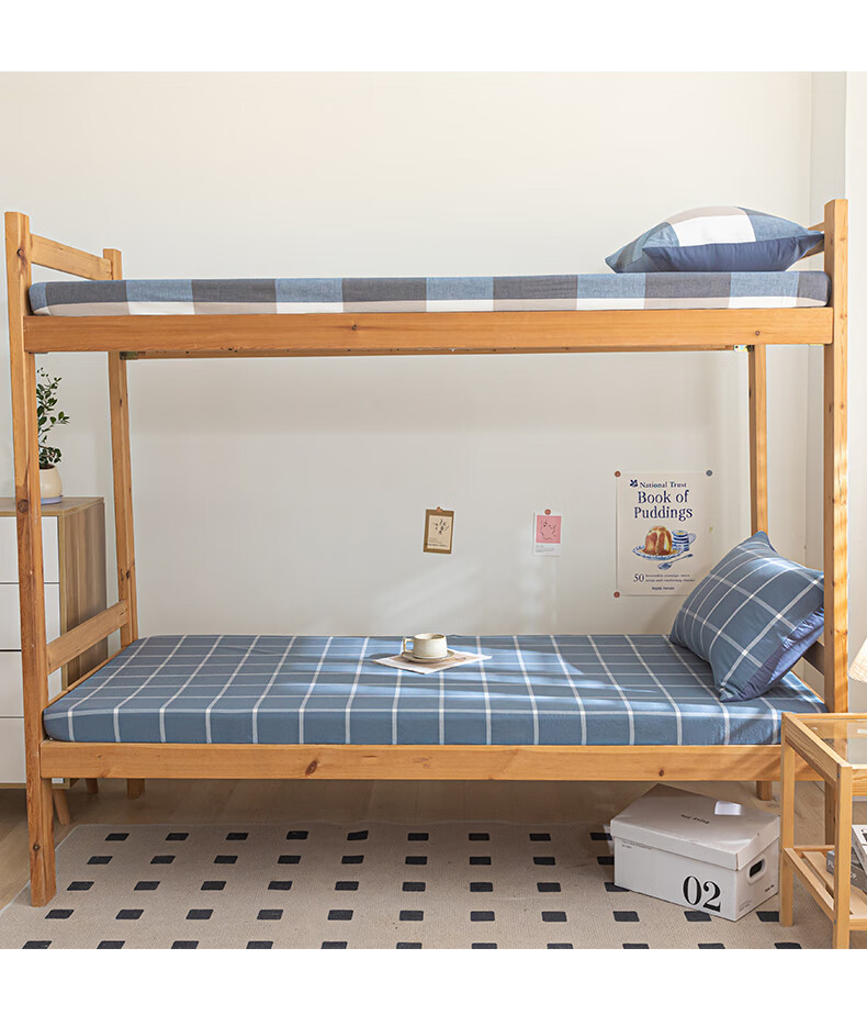 Grace Antibacterial Fitted Sheet Breathable Sweat-Absorbing Mattress Protector Dormitory Bed Cover 120x200cm Simple Blue 3