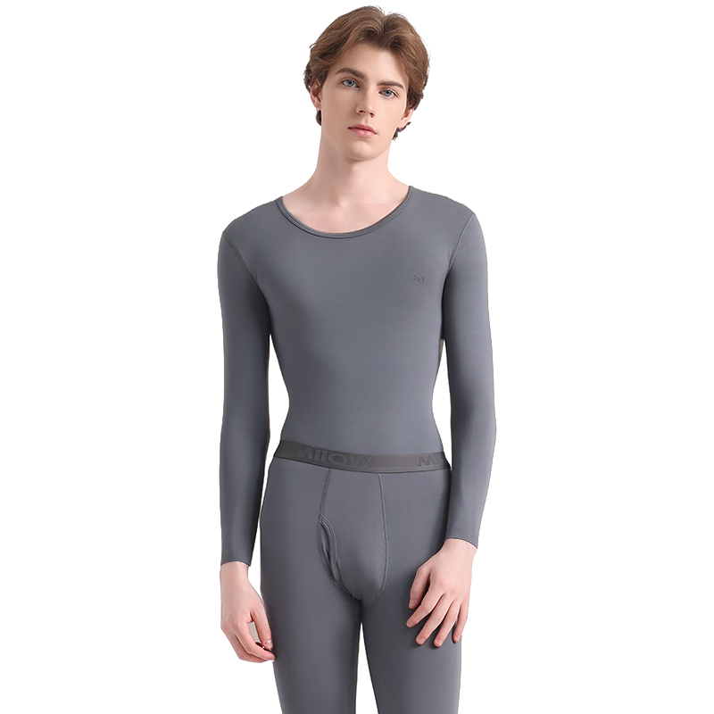 MiiOW 10A Antibacterial Modal Thermal Underwear Set for Men and Couples Slim Fit Base Layer Autumn Shirt and Pants Iron Gray 3XL