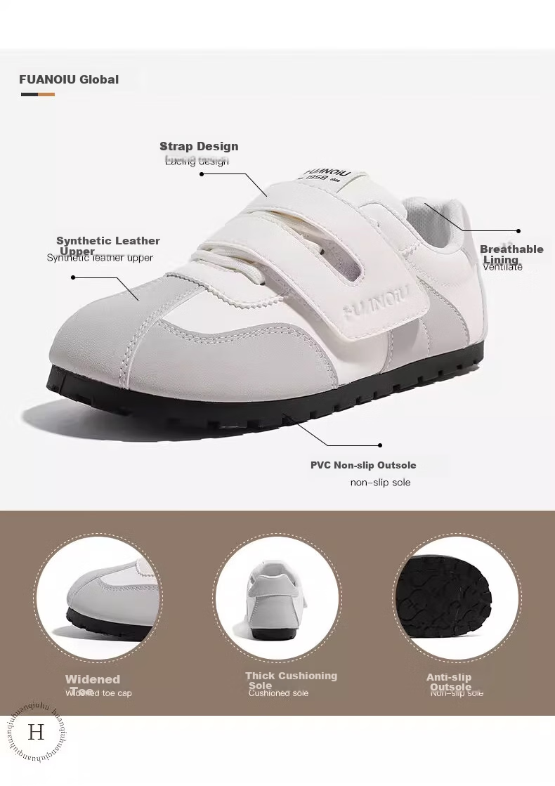 HUANQIU Velcro Sneakers, Puff White Shoes, New Style Ins Ugly-Cute Shoes, Women's Dexun Shoes KMXFX8093, Beige-Black, Size 37 1
