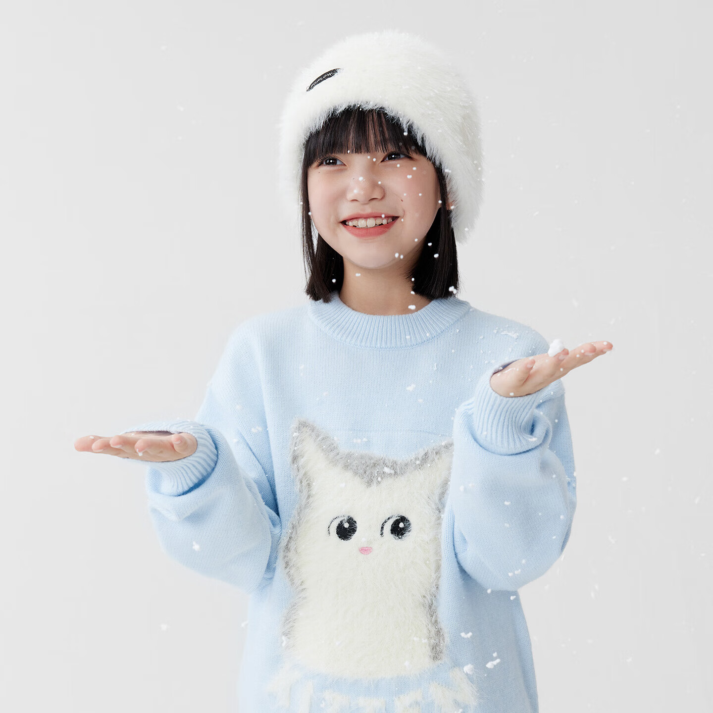 Zoxi Girls' Sweater Autumn Winter 2025 New Plush Inner Wear Cute Pet Children's Knitwear Trendy Light Yellow 140