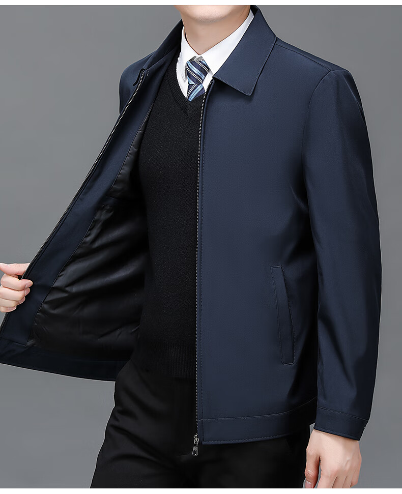 ROMON Men's Spring Autumn Business Casual Collar Executive Jacket MK21 Black 2XL 12