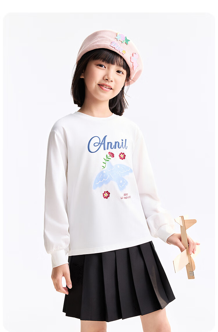 Annil [100% Cotton Quick-Dry T-Shirt] Girls' Round Neck Long-Sleeve T-Shirt, 2025 Autumn New Sports Base Layer 8