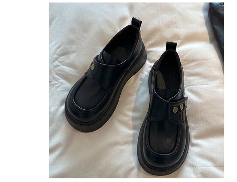 CARTELO Women's Thick Sole Height Increasing Loafers Black British Style Leather Shoes 1629 Black Size 37 8