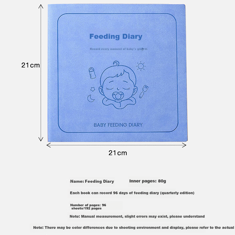 Jiamo Feeding Diary, Square Soft Leather Notebook, Baby Growth Record Book, Children's Journal, Newborn Infant Lifestyle And Feeding Record, Breastfeeding And Formula Feeding, Blue Single Book