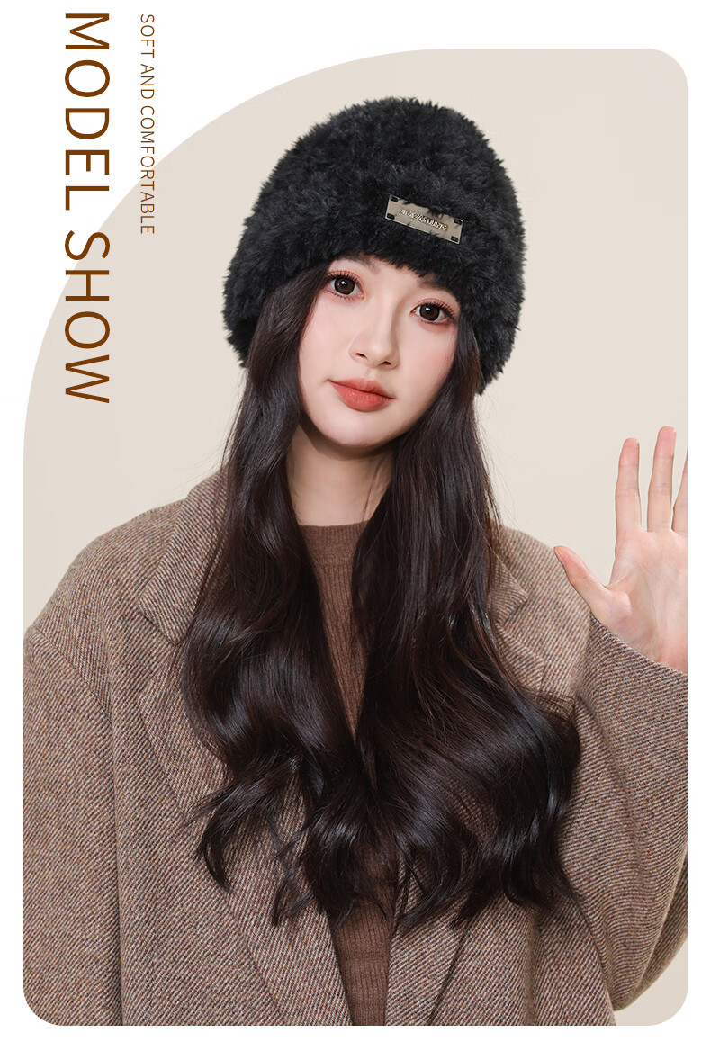 CARTELO Women's Autumn Winter Plush Knit Hat Woolen Hat Large Head Circumference Slim Face Cold Weather Warm Ear Protection Cap 1