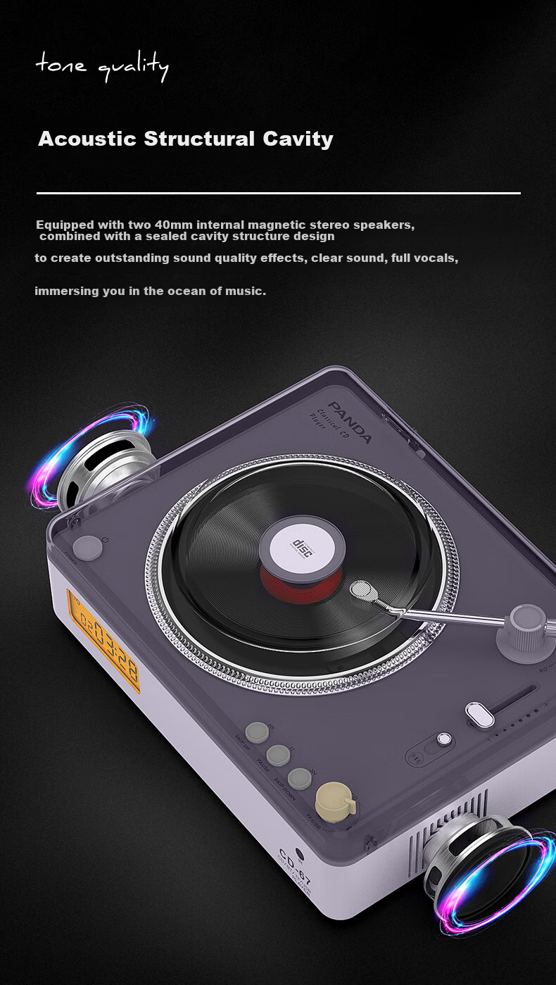 PANDA CD-71 Album CD Player Bluetooth Speaker All-in-One External Playback Home Player High-Fidelity Disc Player (Black) 2