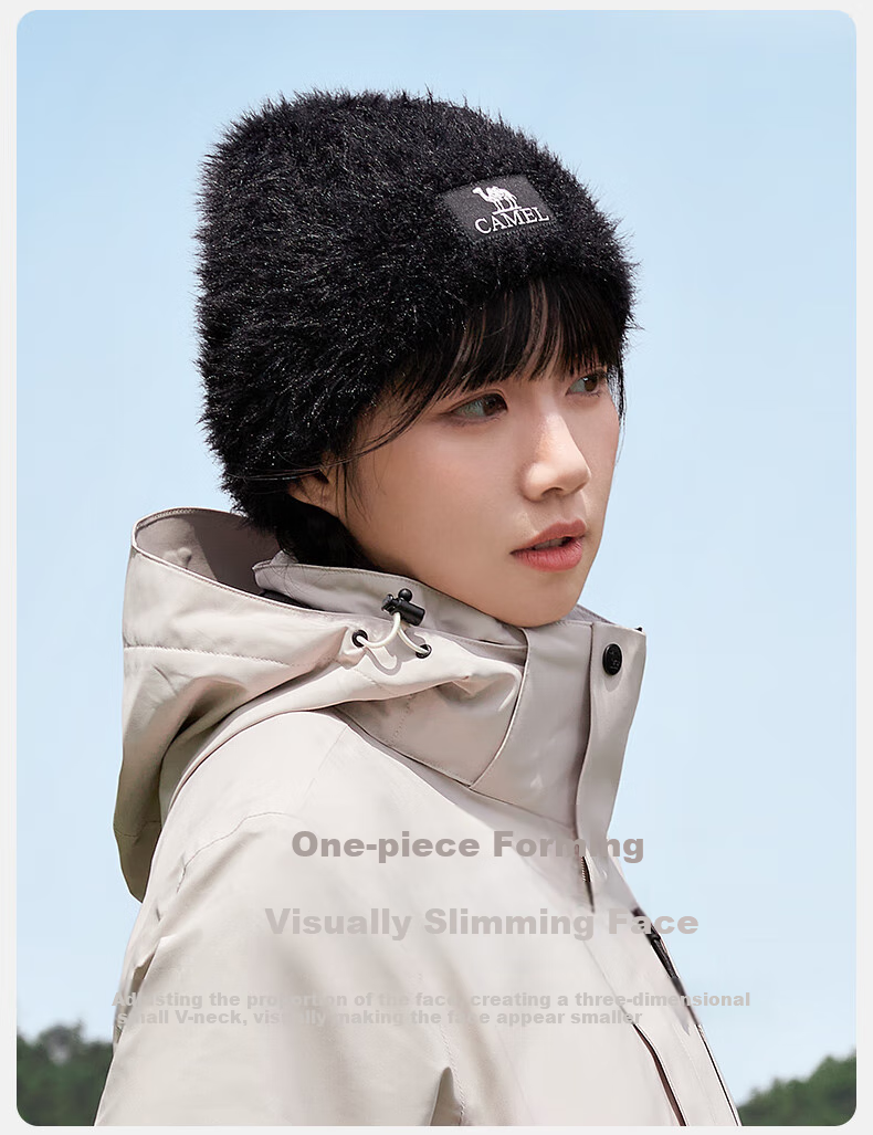 CAMEL Plush Knitted Hat for Women, Winter Cold Protection Ear-Covering Thick Warm Face-Slimming Knitted Cap 133CP15061 7
