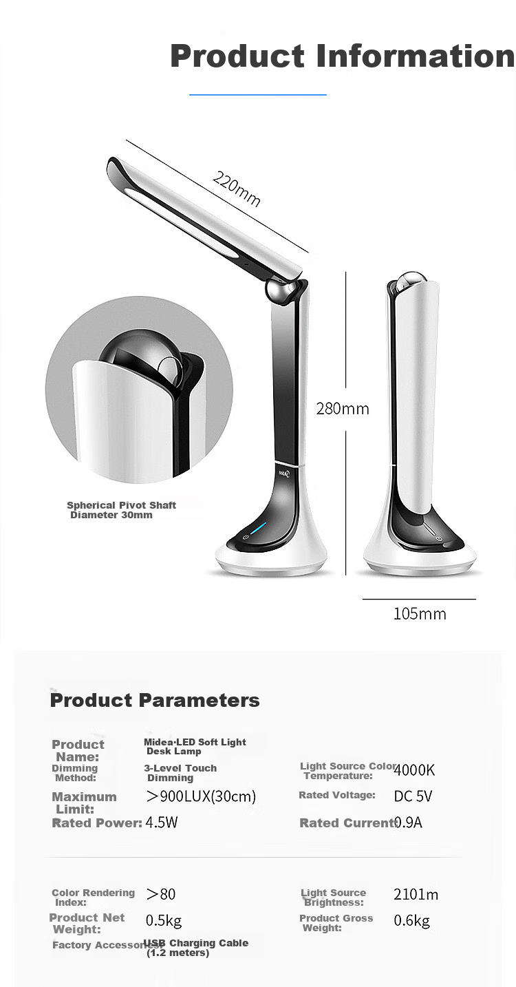 Midea American Metal Long-Arm LED Desk Lamp for Students' Study, Work, And Reading - Free 3W Bulb Included While Supplies Last 8