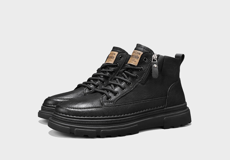Eierkang Men's Cotton Shoes British Style Martin Boots Casual High-top Sneakers Retro Fashion Work Boots Trendy Thick-soled Shoes for Men 14