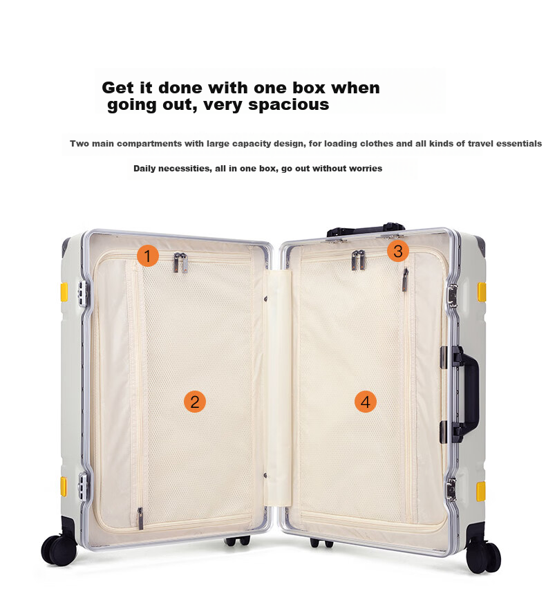 HEAD Aluminum Frame Suitcase for Men And Women, 28-Inch Password Lock Luggage, White And Yellow Color, 28 Inches 11
