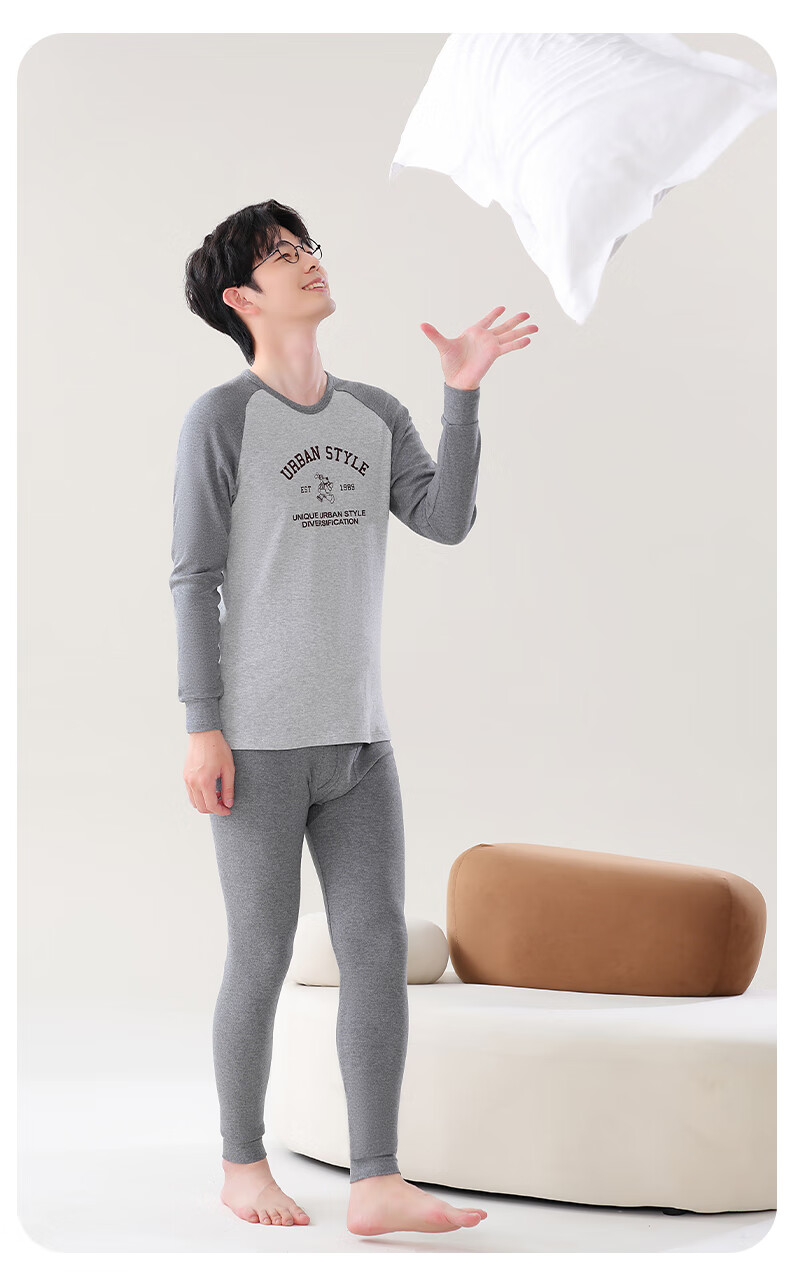 LangSha Youth Thermal Underwear Set for Boys, Ages 12-18, Pure Cotton Autumn Top and Bottom, Large Size for Teens 17