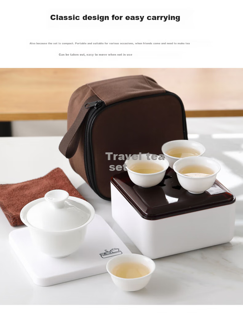 CLITON Travel Tea Set Portable White Porcelain Gaiwan Kung Fu 6-Piece Tea Water Separation Outdoor Quick Cup Office Tea Set 1