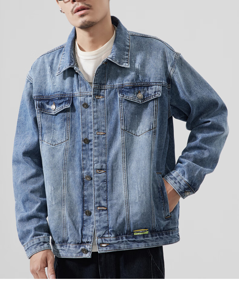 Pierre Cardin Men's Winter Denim Vintage Washed Retro High Street Workwear Casual Loose Jacket Blue 2XL 8