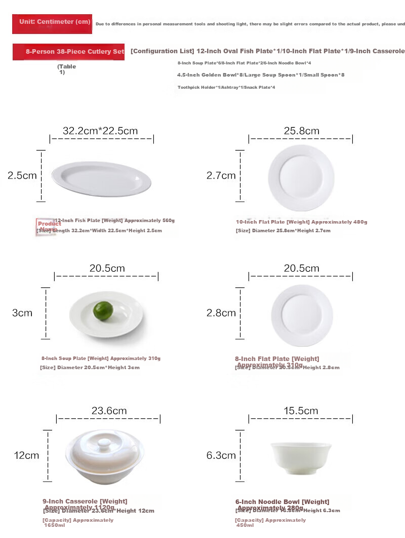 Sky Top Ceramic Dinnerware Set, Bone China Pure White, Dishwasher And Microwave Safe, 8-Person Gift Box Packaging, 38 Pieces 2