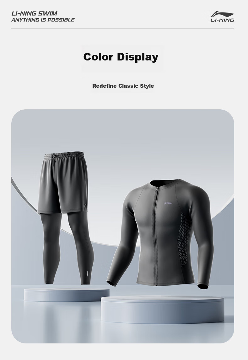 Li-Ning Men's Long-Sleeve Two-Piece Swimsuit, Anti-Embarrassment Jellyfish Suit for Hot Springs, Surfing, And Diving Set 8407 L 13