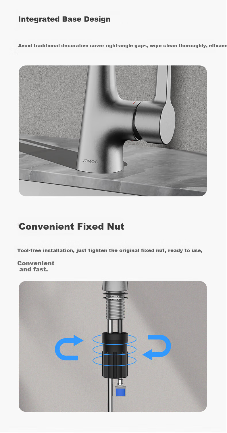 JOMOO Basin Faucet, Multifunctional Pull-Out One-Button Water Stop, Dual Control Hot And Cold Water Outlet, Elegant 32397-594/KB 14