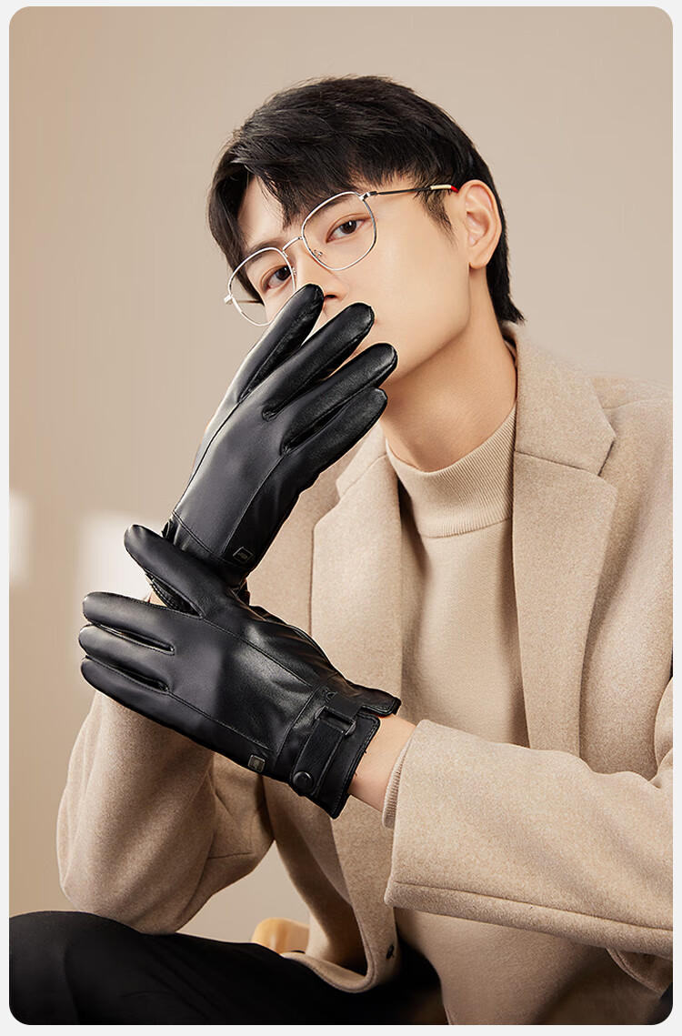 HLA Men's Winter Leather Gloves Fleece Lined Thickened Warm Windproof Touchscreen Ski Driving Motorcycle Riding Gloves 1