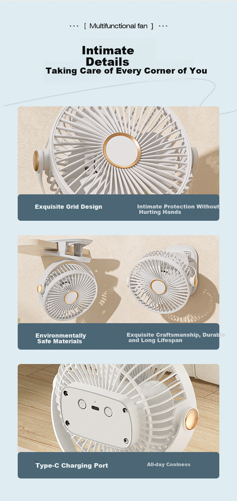 Jinlongxing [Turbo Wind Concentration] Handheld Mini Portable Fan, Long Battery Life, Quiet Operation, with Lanyard, Mini Desktop Fan - White 15
