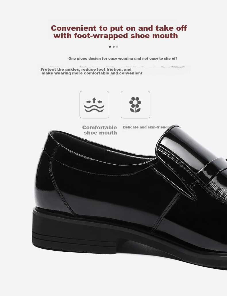 LAORENTOU Leather Shoes for Men, Spring And Autumn Business Formal Shoes, Cowhide Slip-On Patent Leather Shoes, Everyday Men's Shoes, 130361 Black Size 39 9