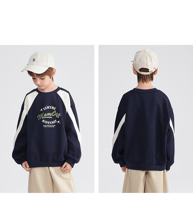 MOMOCO Kids Sweatshirt Autumn Boys Round Neck Stylish Trendy Navy 110 6