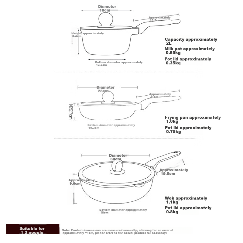 COOKER KING Cookware Set Non-Stick Wok Frying Pan Milk Pot Three-Piece Set Compatible with Induction Cooker Bamboo Green Stone B50045