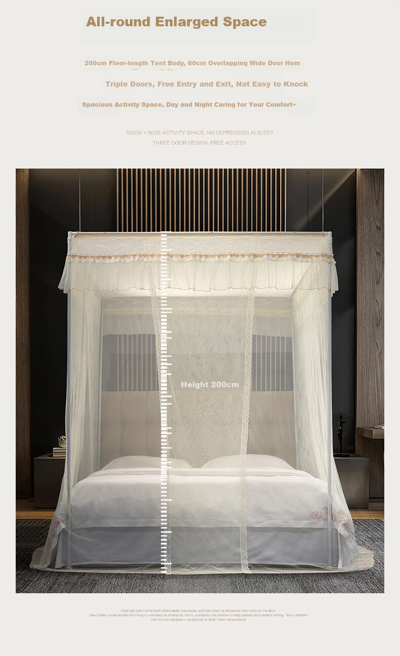 FUANNA Shiguang Mosquito Net with Thickened Frame, Three-Door Opening, 1.8x2 Meter Bed [Dense Mesh, Easy to Install And Remove] 4