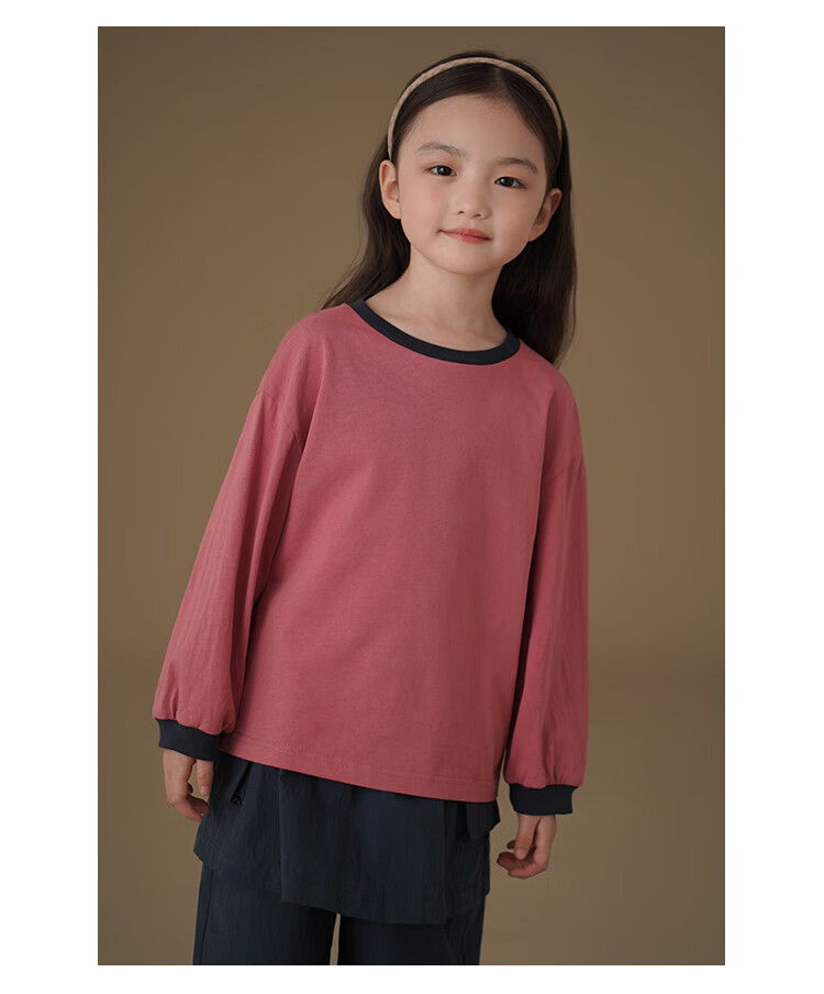 Hacikis Kids Spring and Autumn Long Sleeve T-Shirt Simple Top Boys Girls Skin-Friendly Base Shirt Navy Blue 150 2