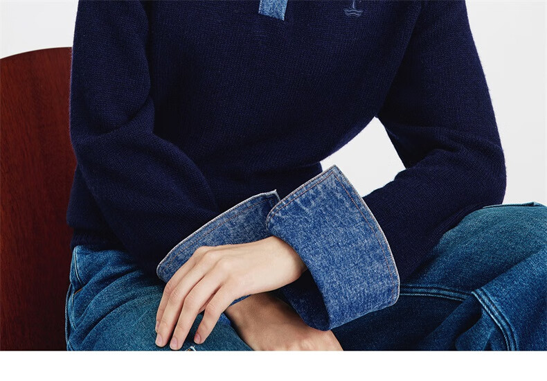 Navigare Italian Small Sailboat 25th Anniversary New Knitwear Women Loose Sweater Denim Patchwork Wool Sweater 2334015502 19