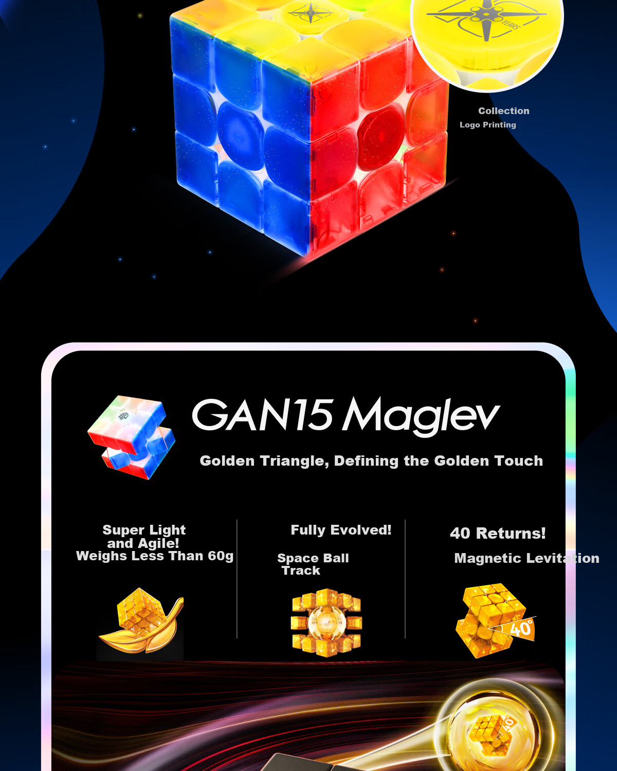 GAN Magic Cube, Three-Level Children's Early Education Toy, Magnetic Professional Competition Birthday Gift, 15Maglev Ten-Year Anniversary UV Versio 7