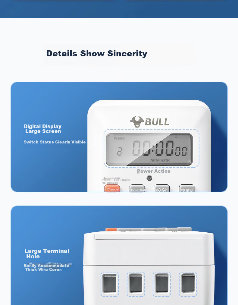 BULL Time Control Switch LKG-316T AC220V Suitable for Schools, Parking Lots, Shop Doors, Convenient Timed Control 14
