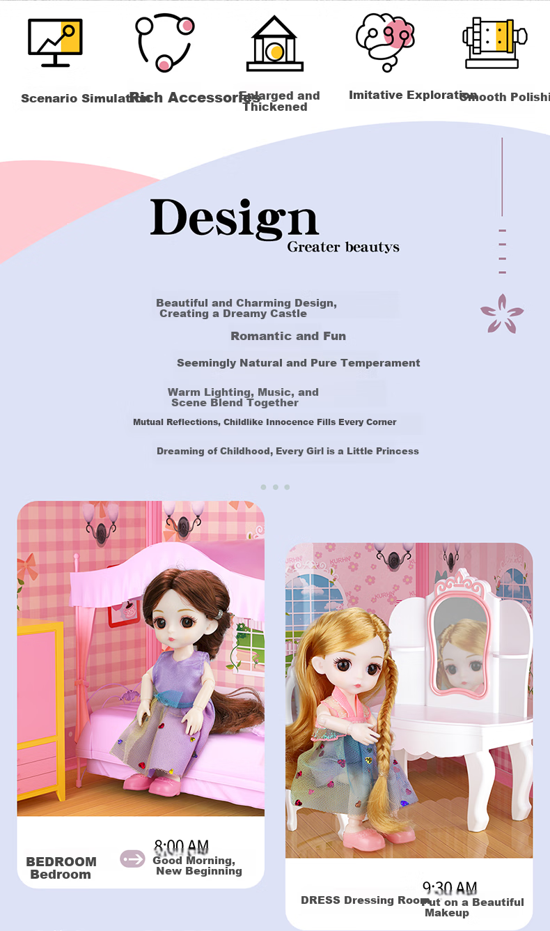 Guou Toy, Girls' Dollhouse, Dress-Up Playset, Princess Castle Gift Box, Children's Birthday Present 2