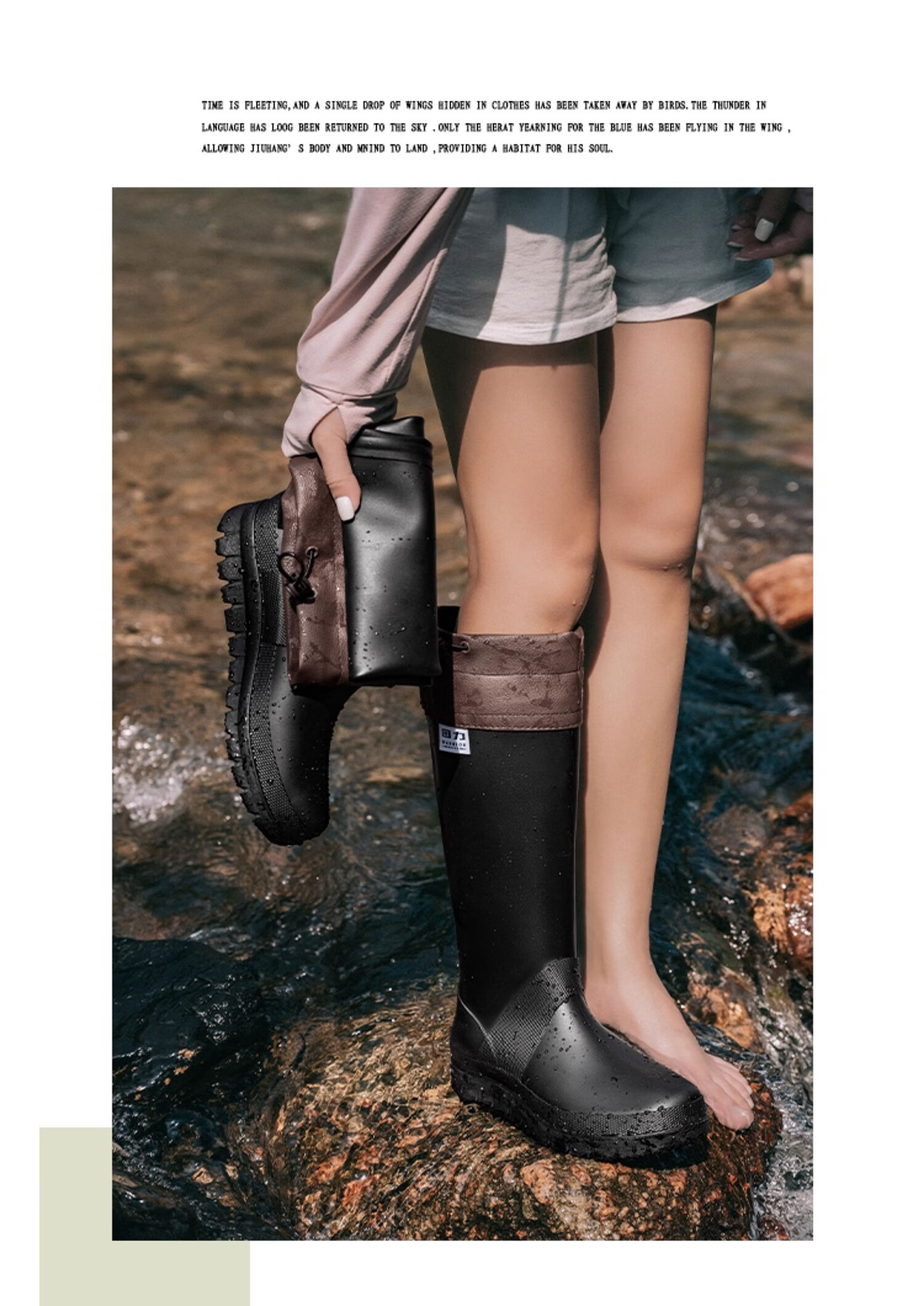 Warrior Unisex Outdoor Foldable Waterproof Rain Shoes Rubber Non-slip High Tube Rain Boots Camping Creek Shoes Brown Size 39 9