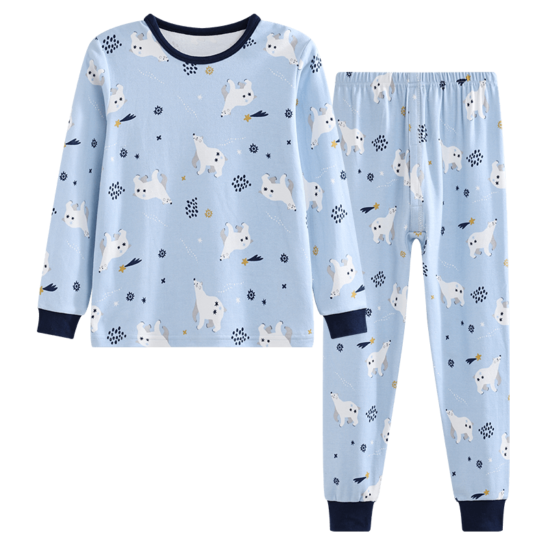Hodo Kids Pure Cotton Underwear Set Boys and Girls Autumn Long Johns Pajamas Cotton Sweater Set M1187 Velvet Blue 110