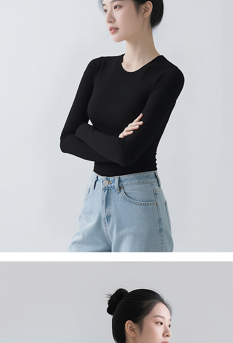 LangSha Women's Long Sleeve Round Neck Slim Fit Knit Top Autumn Winter Base Layer Shirt 10