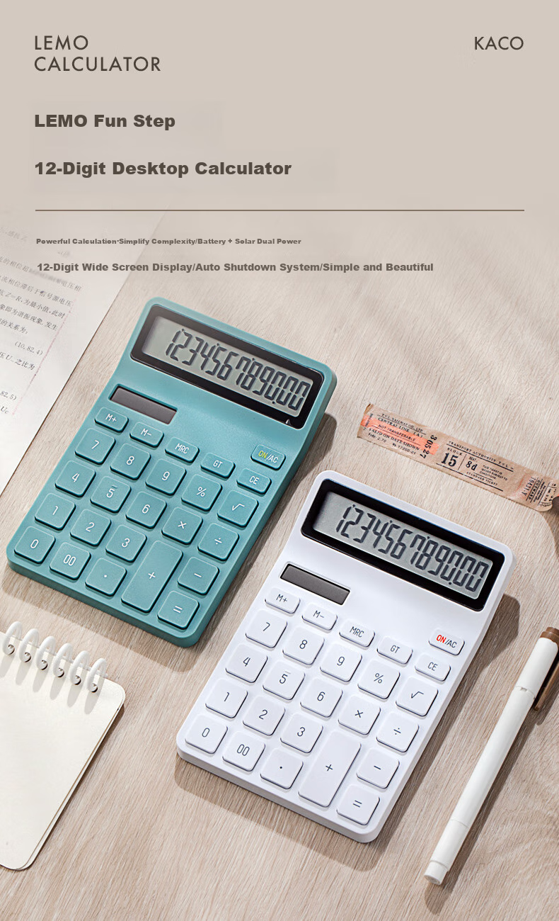 KACO Financial Office Calculator with 12-Digit Large Screen, Dual Power Supply, Desktop Calculator, Office Supplies, Sky Blue Color K1412 1