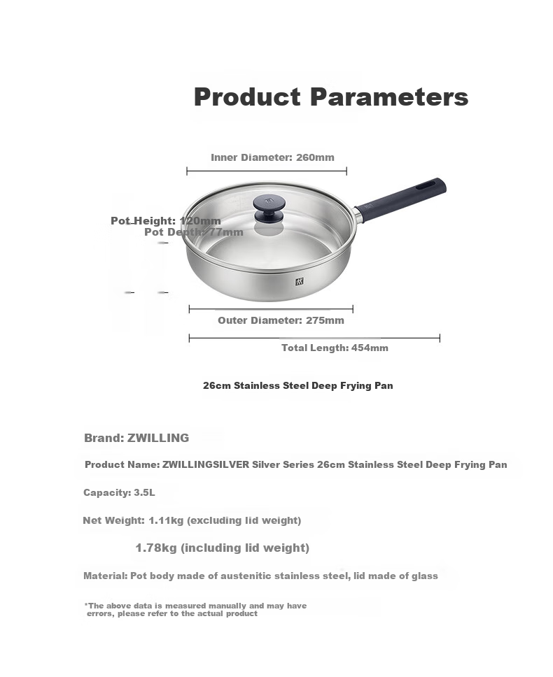 ZWILLING Non-Coated Frying Pan, Anti-Yellowing Stainless Steel Pan for Eggs And Steak, SILVER Series Multi-Purpose Pan, 26cm 13