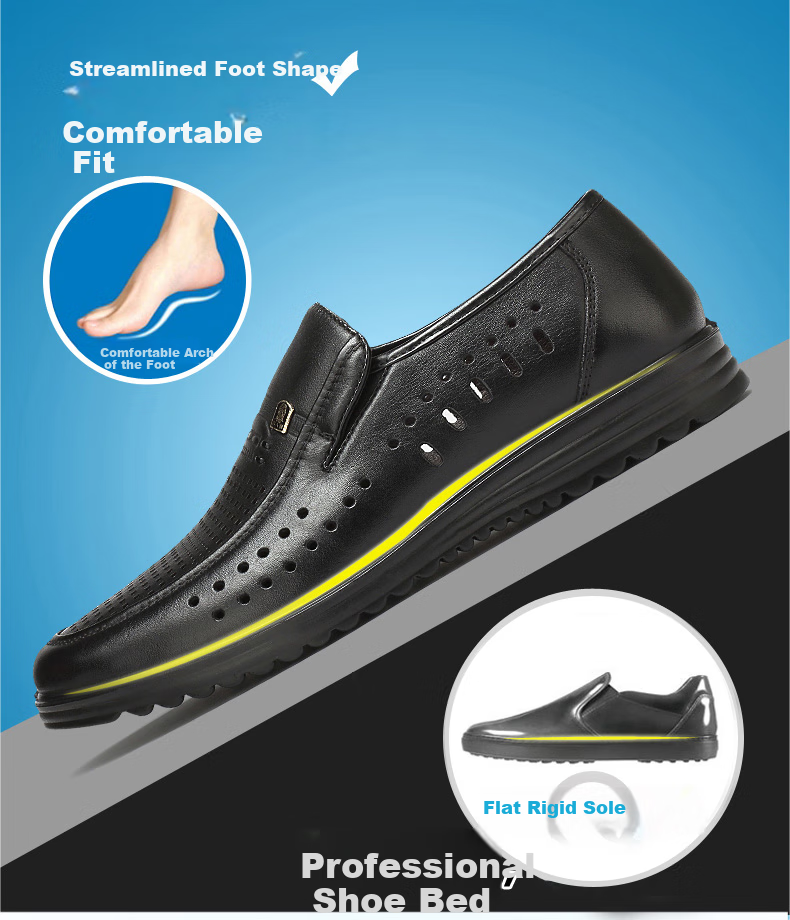 LAORENTOU Men's Summer Business Formal Slip-On First Layer Breathable Driving Shoes LJD587 Black Hollowed Out Size 40 2