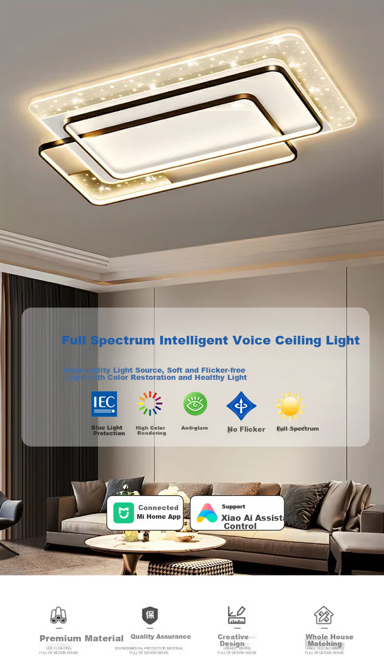 HD Full Spectrum Voice-Controlled Ceiling Light, LED Living Room Light, Bedroom And Dining Room Zhongshan Lighting Fixture, 26 Styles Whole House Set with Installation Included 1