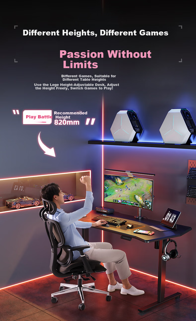 Loctek Black Knight Gaming Desk, Electric Height Adjustable Desk, Computer Office Desk, Carbon Fiber Texture Gaming Board, 1.4M 9