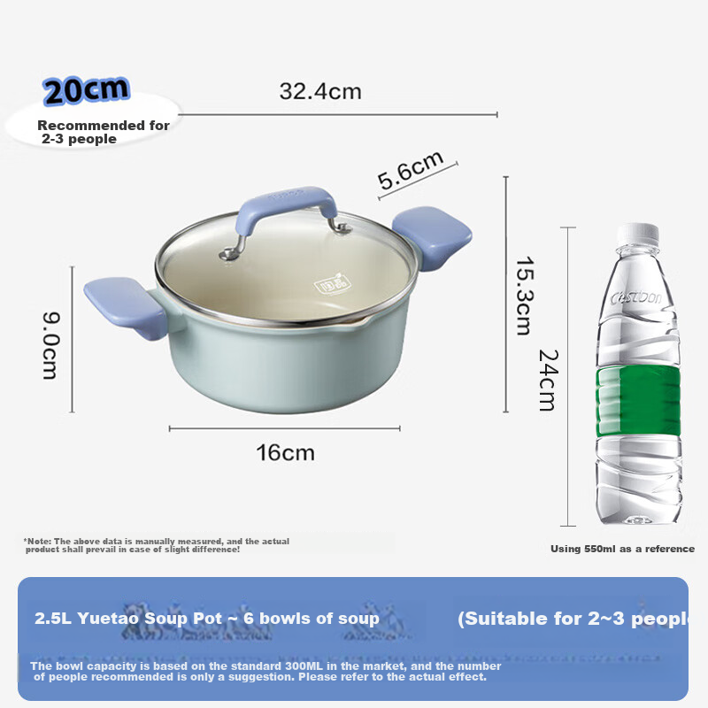 SUPOR Titanium-Containing Non-Stick Soup Pot, 20cm Milk Pot, Suitable for Stewing Meat And Making Soup, Compatible with Induction And Gas Stoves, ET20LBN02