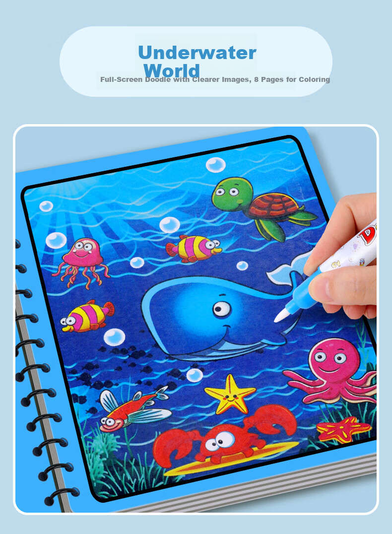 COOKSS Magic Water Drawing Book, Reusable Doodle Water Pen Book, Magic Coloring Dinosaur Toy for Boys And Girls, 6 Books 5