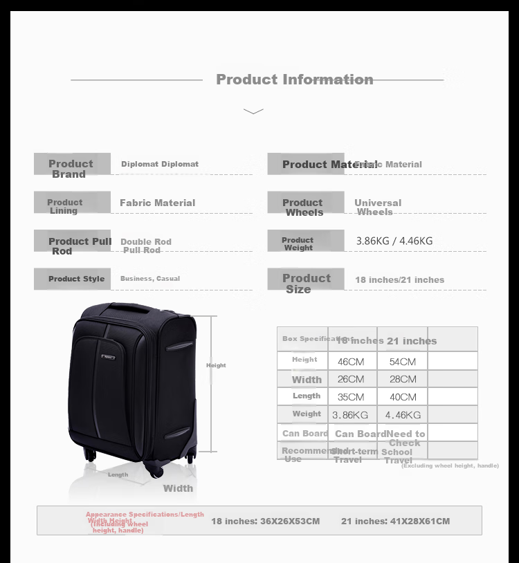 Diplomat DEF-1551G Suitcase with Business Spinner Wheels for Commercial Air Travel, Black, 16 Inches 2