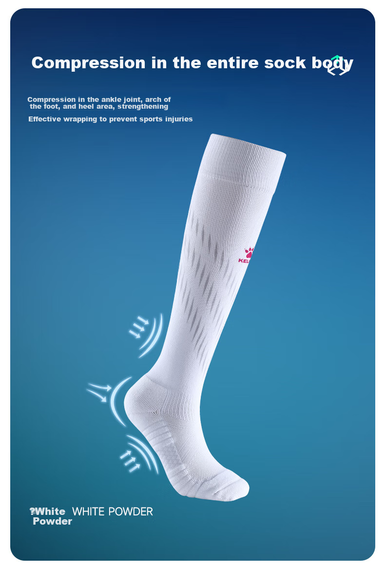 KELME Adult Soccer Socks, Long Thick Non-Slip Terry Bottom Sports High Socks, White And Pink, Size L 3